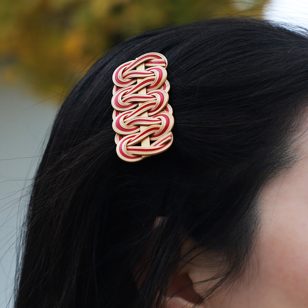 ZHU Red-Brown Bamboo Woven Hair Clip