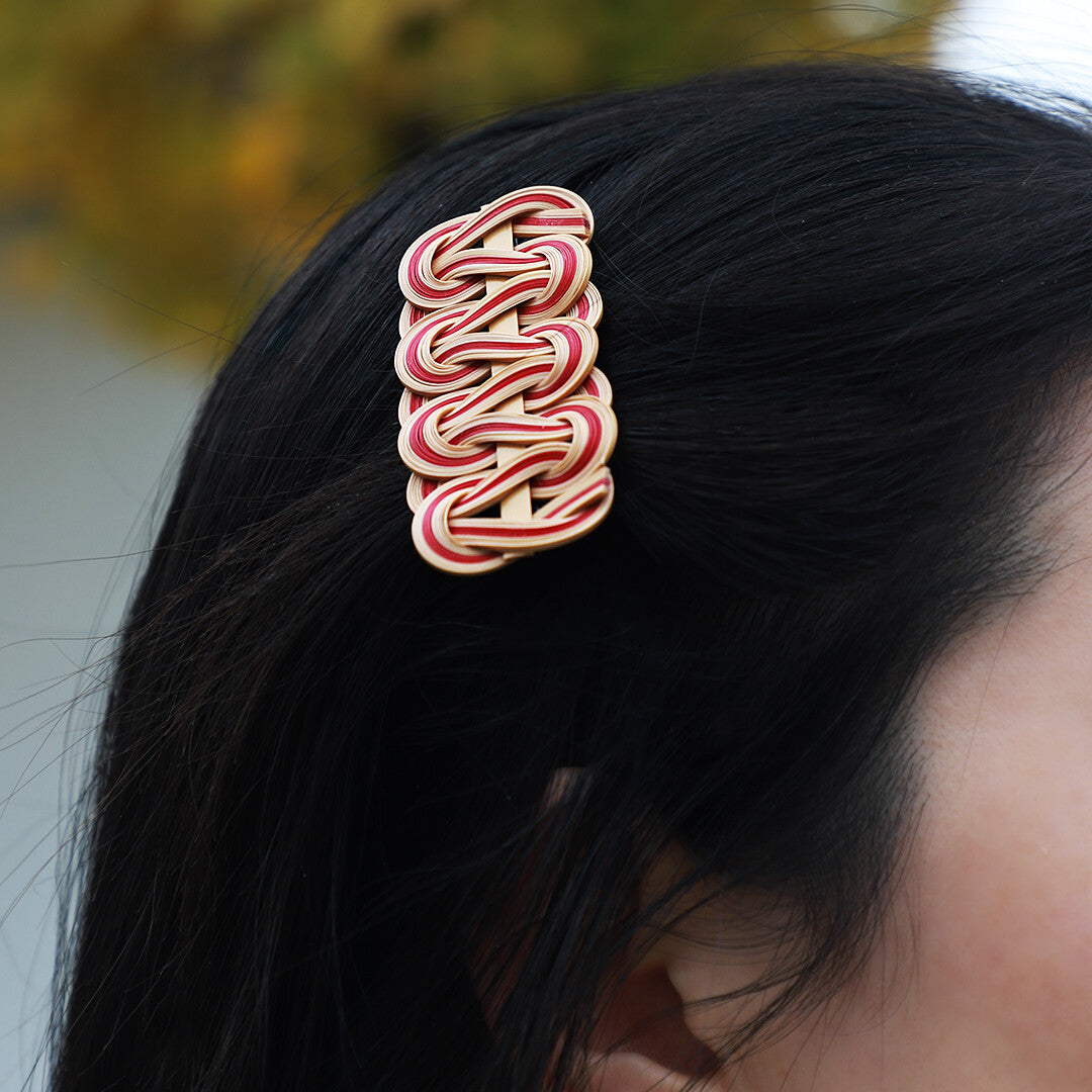 ZHU Red-Brown Bamboo Woven Hair Clip