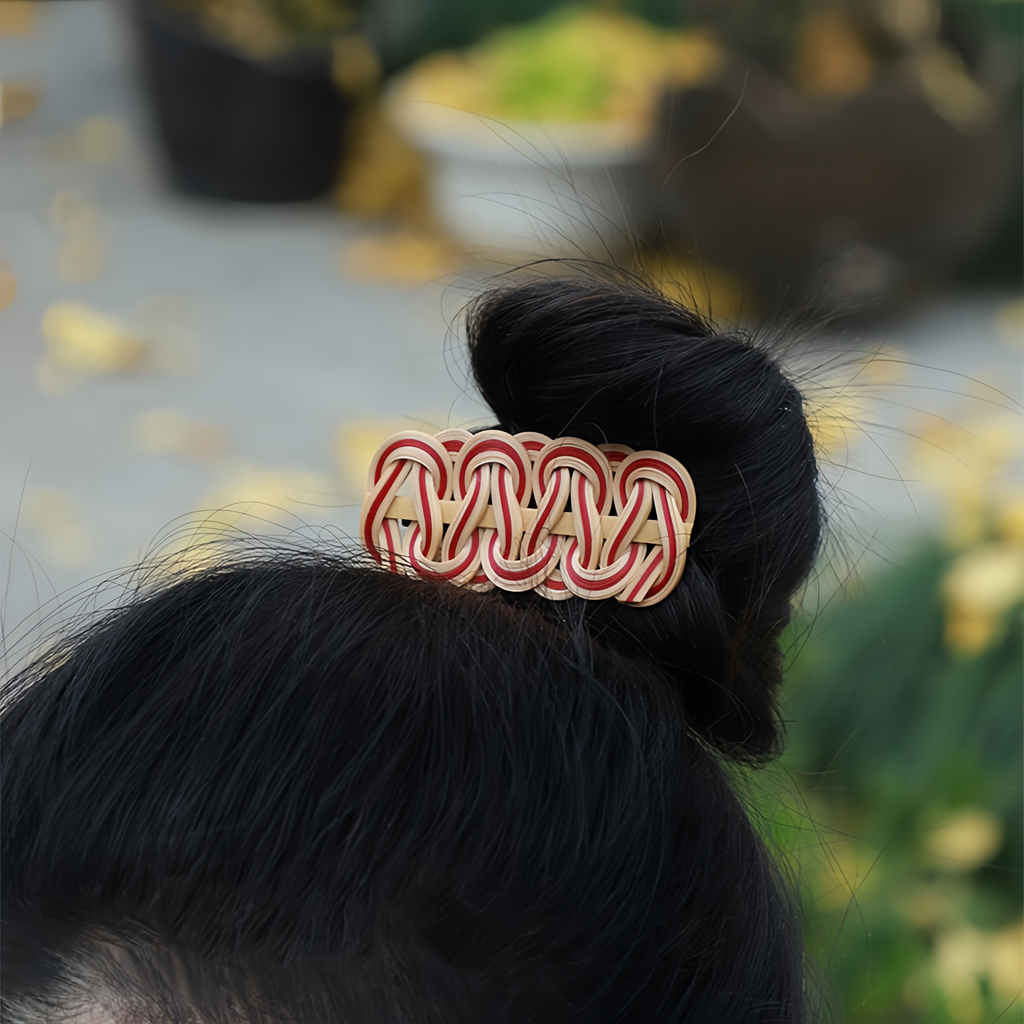 ZHU Red-Brown Bamboo Woven Hair Clip