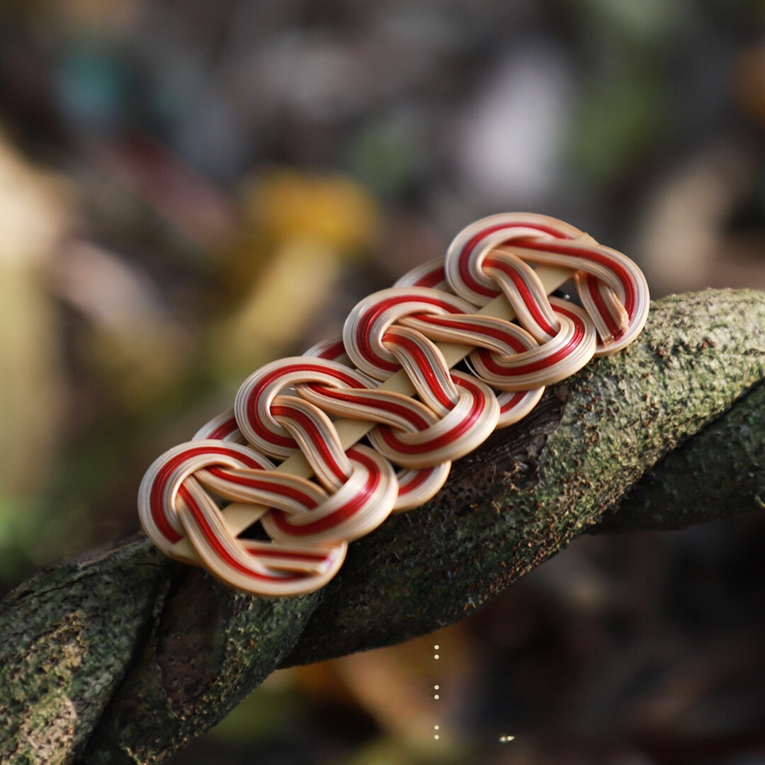 ZHU Red-Brown Bamboo Woven Brooch