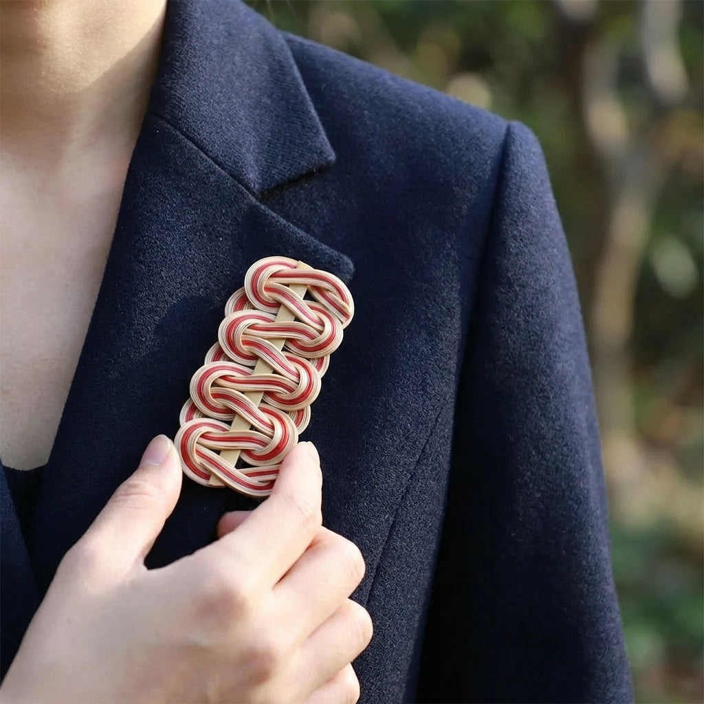 ZHU Red-Brown Bamboo Woven Brooch